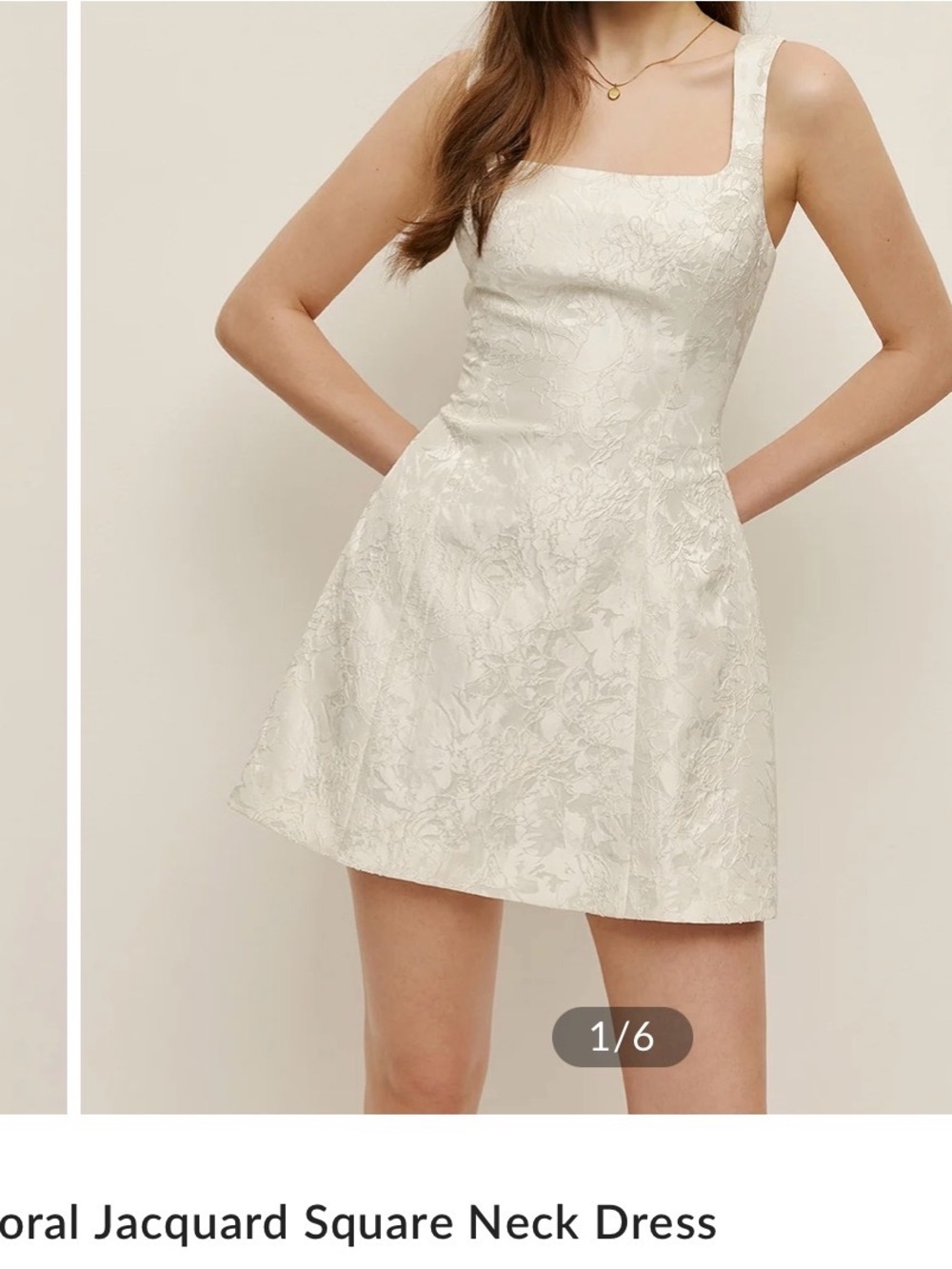 Commense Ivory Floral Jacquard Square Neck Mini Dress